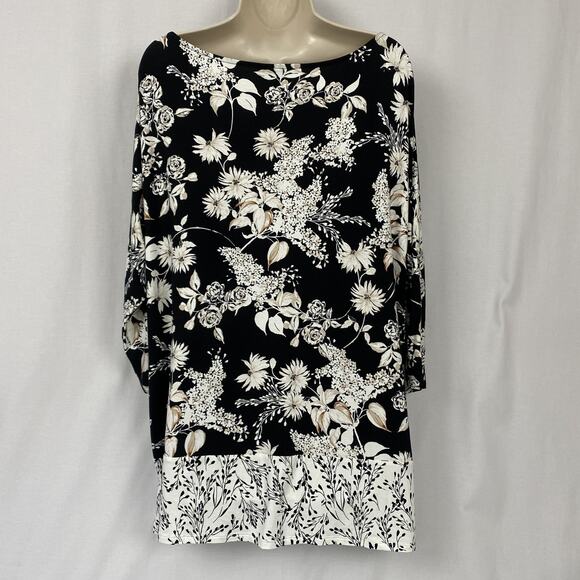 J Jill Wearever Tunic Top Petite XL Black Dark Floral Oversized Artsy Neutral - Picture 5 of 10